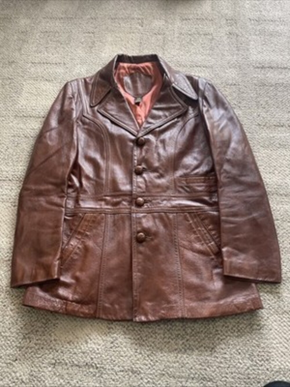 Vintage 70s 100% Cabretta Glove Leather Jacket Blazer Brown Size 44